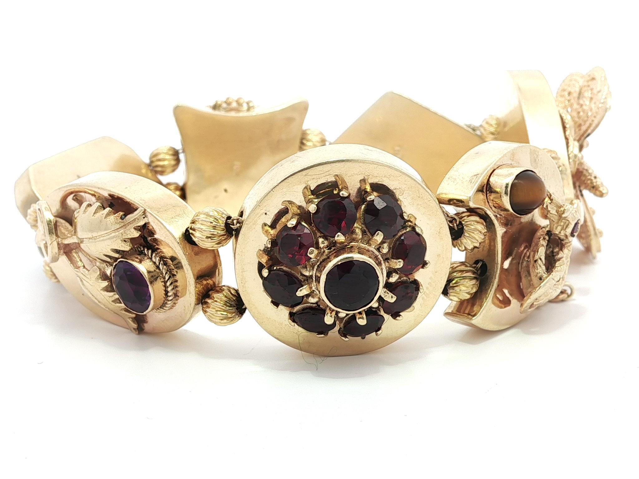 Vintage Yellow Gold Large Large Heavy Gemstone Snake Flower Slide Bracelet Pour femmes en vente