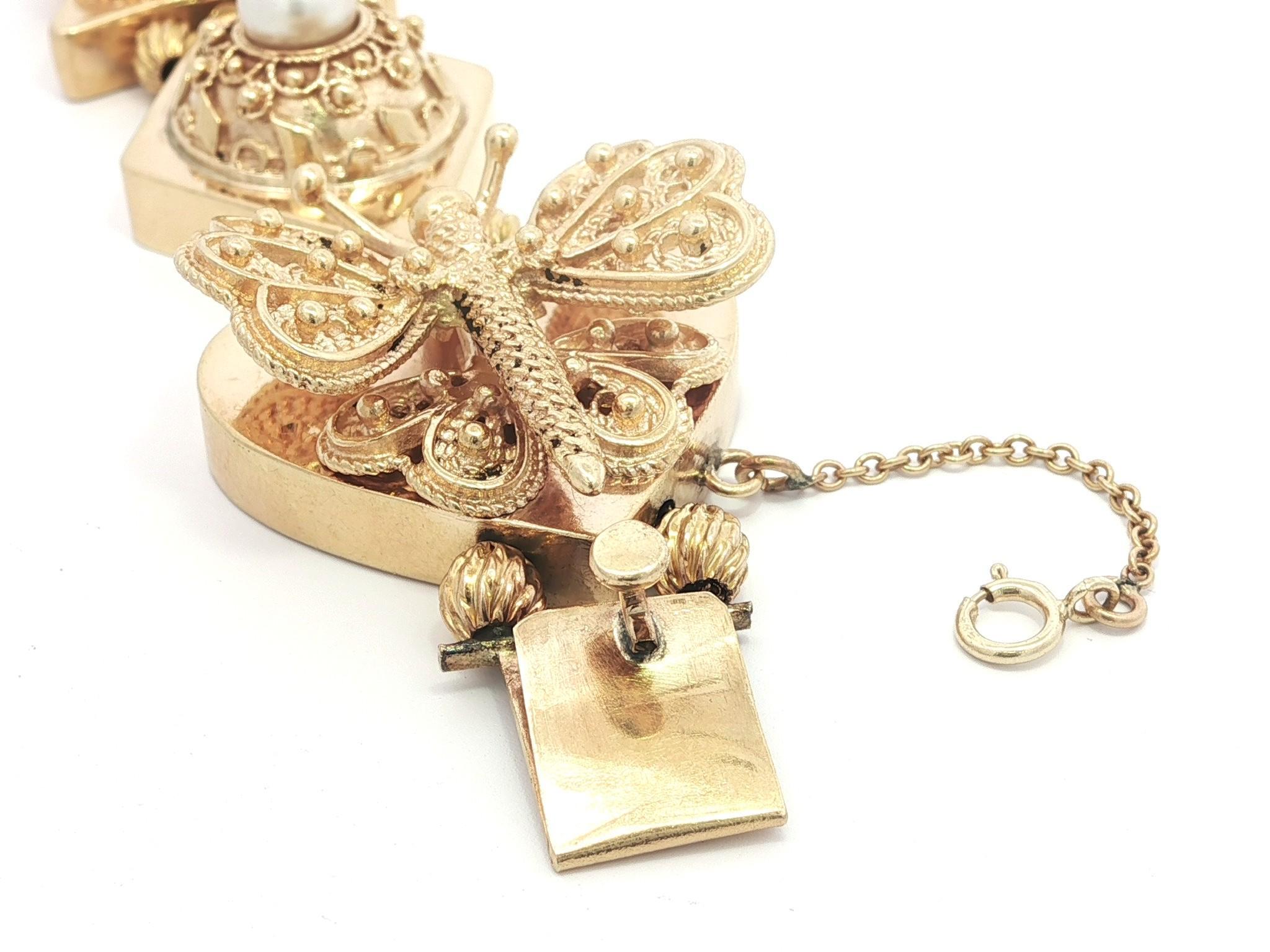 Vintage Yellow Gold Large Large Heavy Gemstone Snake Flower Slide Bracelet en vente 1