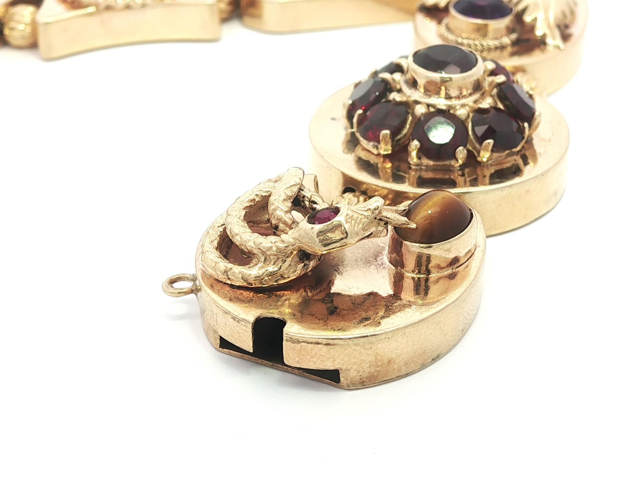 Vintage Yellow Gold Large Large Heavy Gemstone Snake Flower Slide Bracelet en vente 2