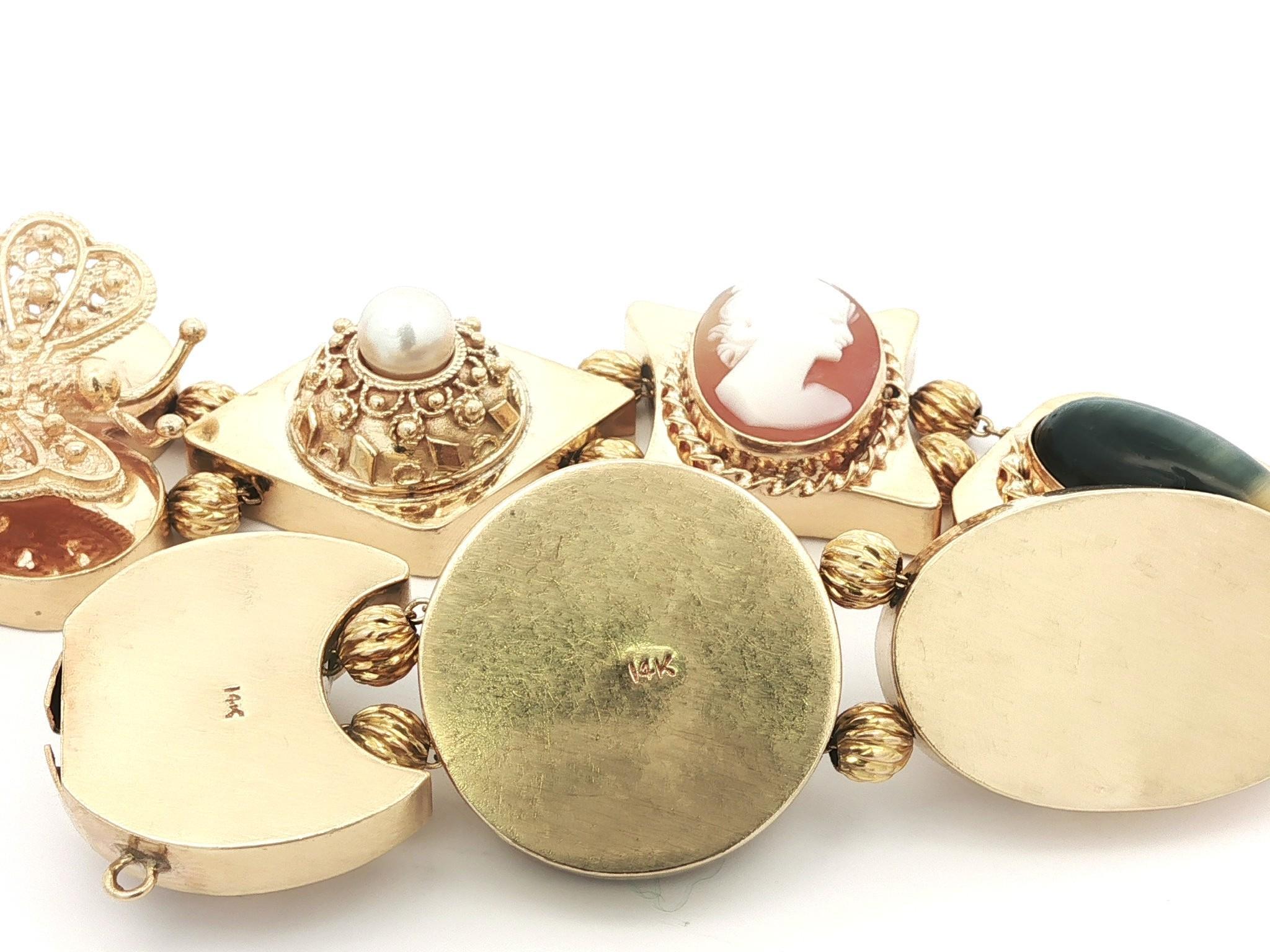 Vintage Yellow Gold Large Large Heavy Gemstone Snake Flower Slide Bracelet en vente 3