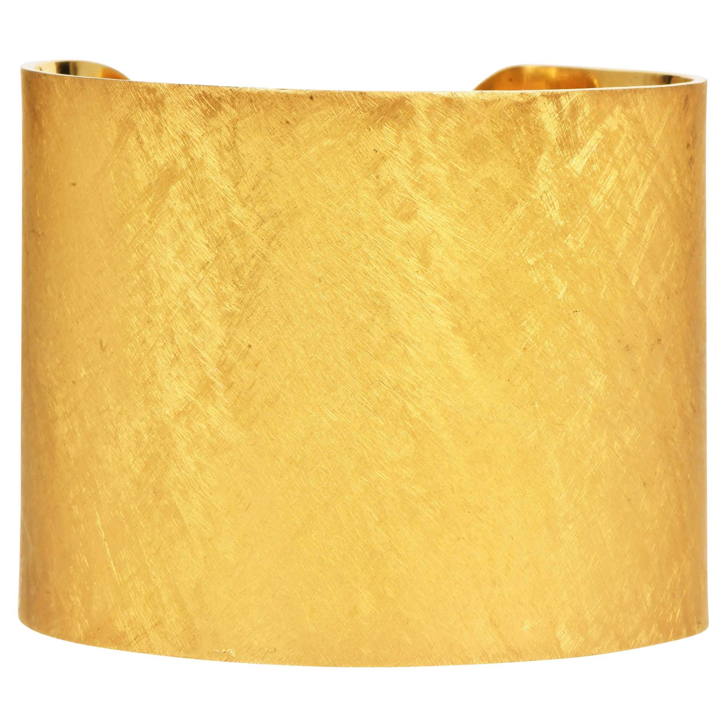 Vintage Yellow Gold Large Wide Textured Gold Cuff Bracelet