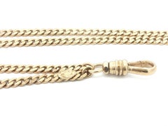 Vintage Yellow Gold Long 64" Flat Curb Link Watch Chain Necklace w/ Dog Clip