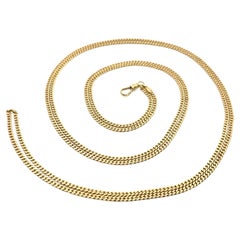Vintage Yellow Gold Long 64" Flat Curb Link Watch Chain Necklace w/ Dog Clip