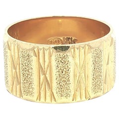 Vintage Yellow Gold Matte & Diamond Cut Finish 9.8mm Wide Cigar Band Ring sz 5.5