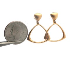 Vintage Yellow Gold Matte Finish Open Drop Dangle Screw On Back Earrings