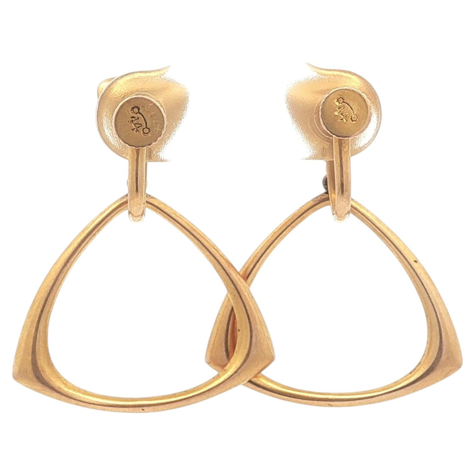 Vintage Yellow Gold Matte Finish Open Drop Dangle Screw On Back Earrings