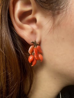Vintage Yellow Gold mid 1800s South Italy Coral Drop Earrings