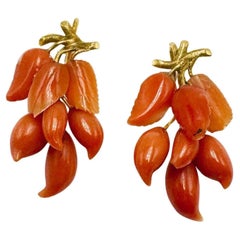 Vintage Yellow Gold mid 1800s South Italy Coral Drop Earrings