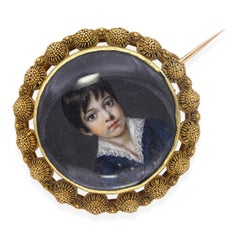 Vintage Yellow Gold Miniature Portrait Boy Brooch