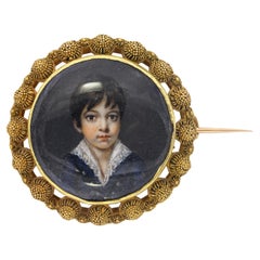 Vintage Yellow Gold Miniature Portrait Boy Brooch