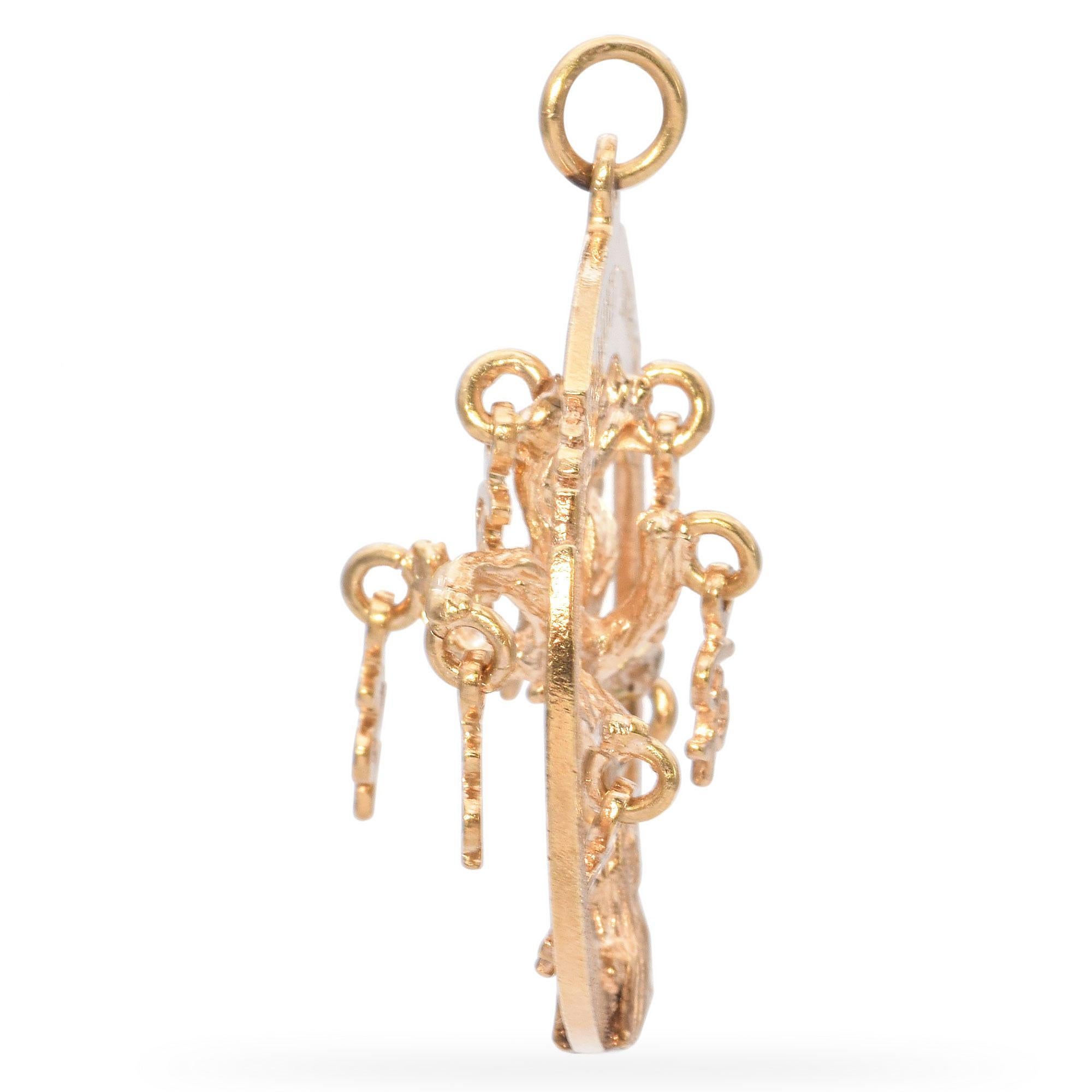 Vintage Yellow Gold Money Tree 3D Dangle Open Circle Pendant For Sale 2