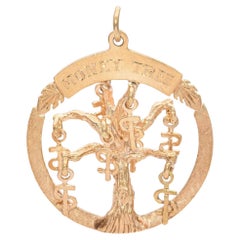 Vintage Yellow Gold Money Tree 3D Dangle Open Circle Pendant