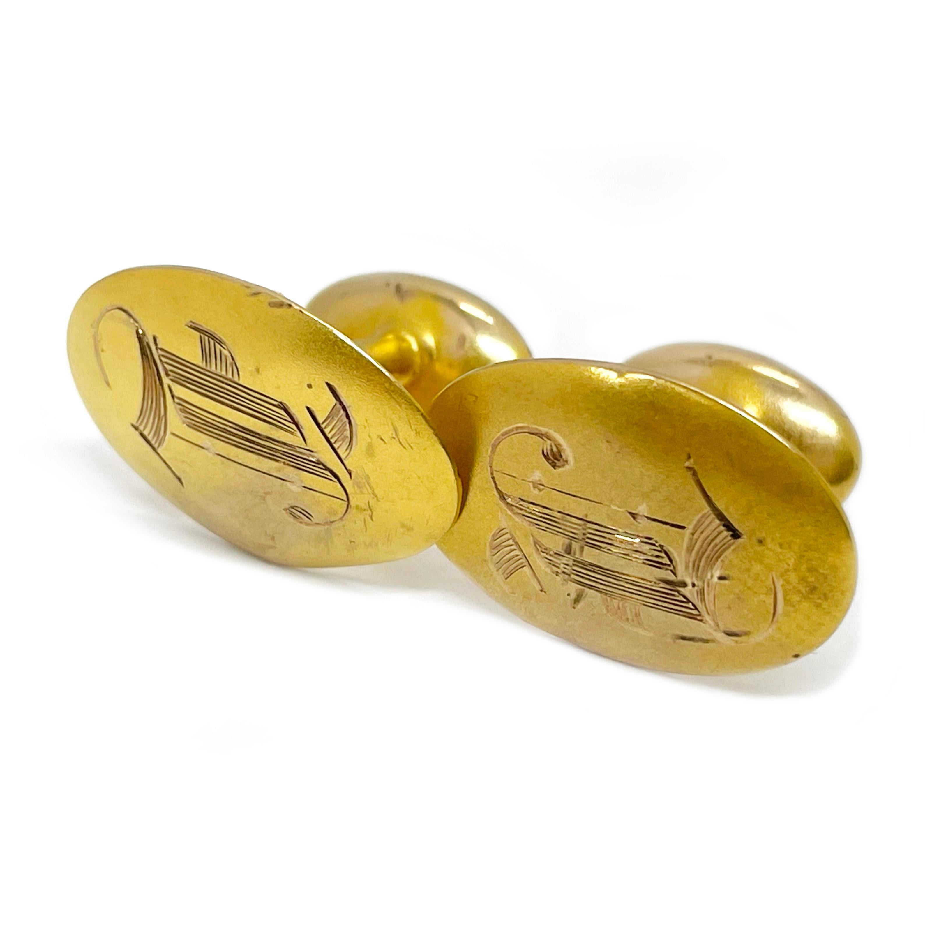 Manschettenknöpfe aus Gelbgold mit Monogramm „L“ (Retro) im Angebot