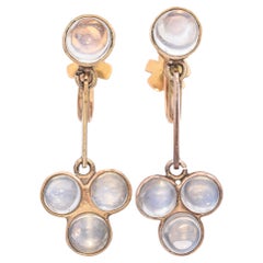 Vintage Yellow Gold Moonstone Screw Back Earrings