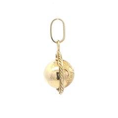 Vintage Yellow Gold Moving Spinning Globe Charm Pendant w/ Twisted Cable Frame