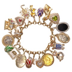 Vintage Yellow Gold Multi-Gemstone Chunky Charm Bracelet