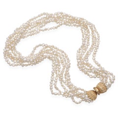 Vintage Yellow Gold Multi Strand Pearl Necklace