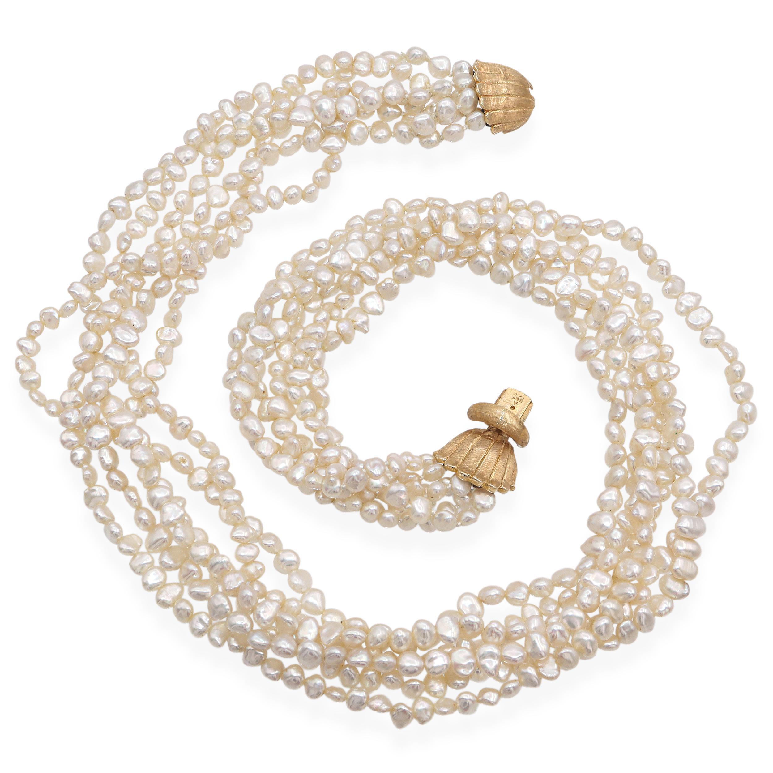 Collana di perle a più fili in oro giallo vintage In condizioni buone in vendita a New York, NY