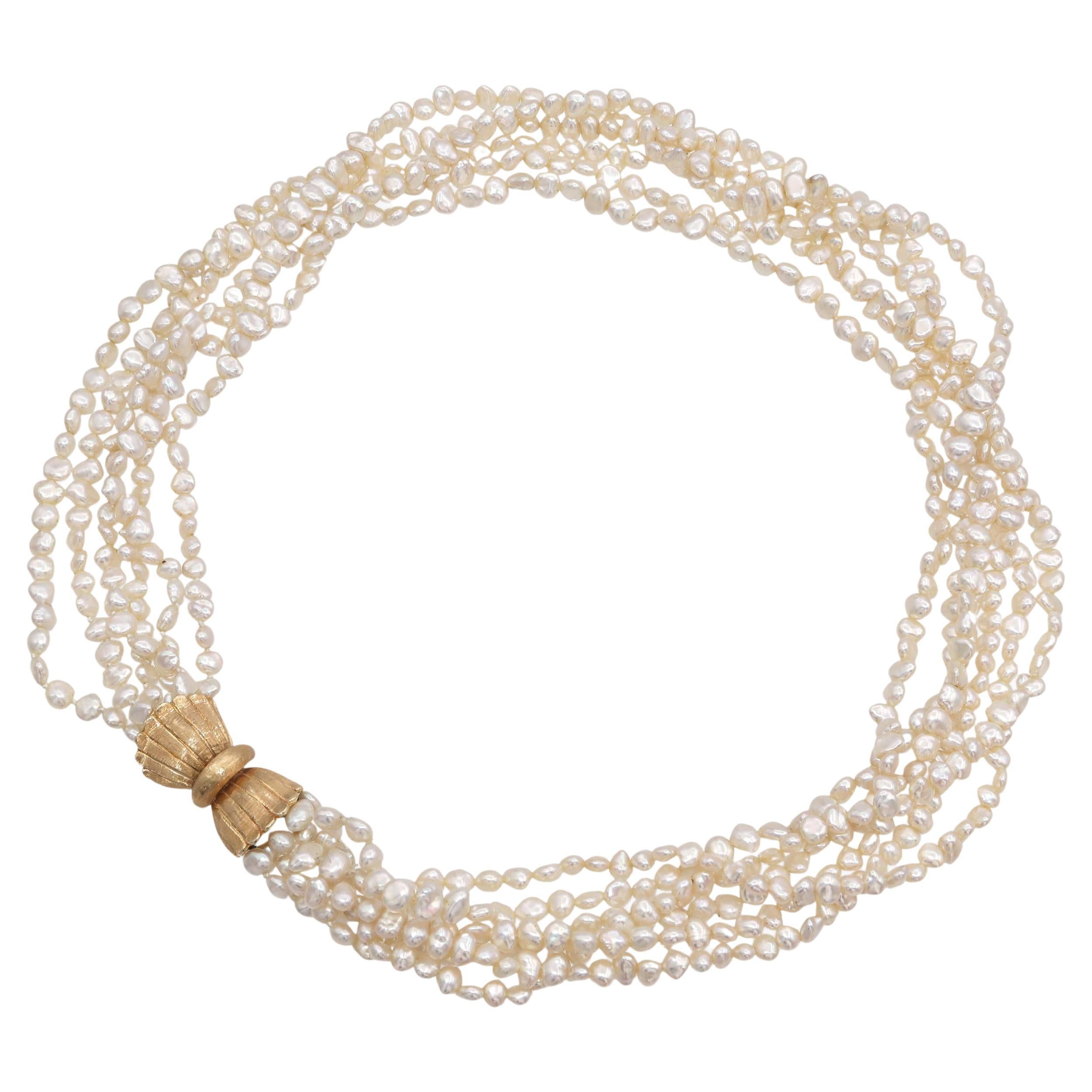 Collier de perles multi-brins en or jaune vintage