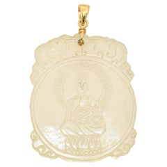 Vintage Yellow Gold Mutton Fat Jade Carved Buddha Reversible Pendant
