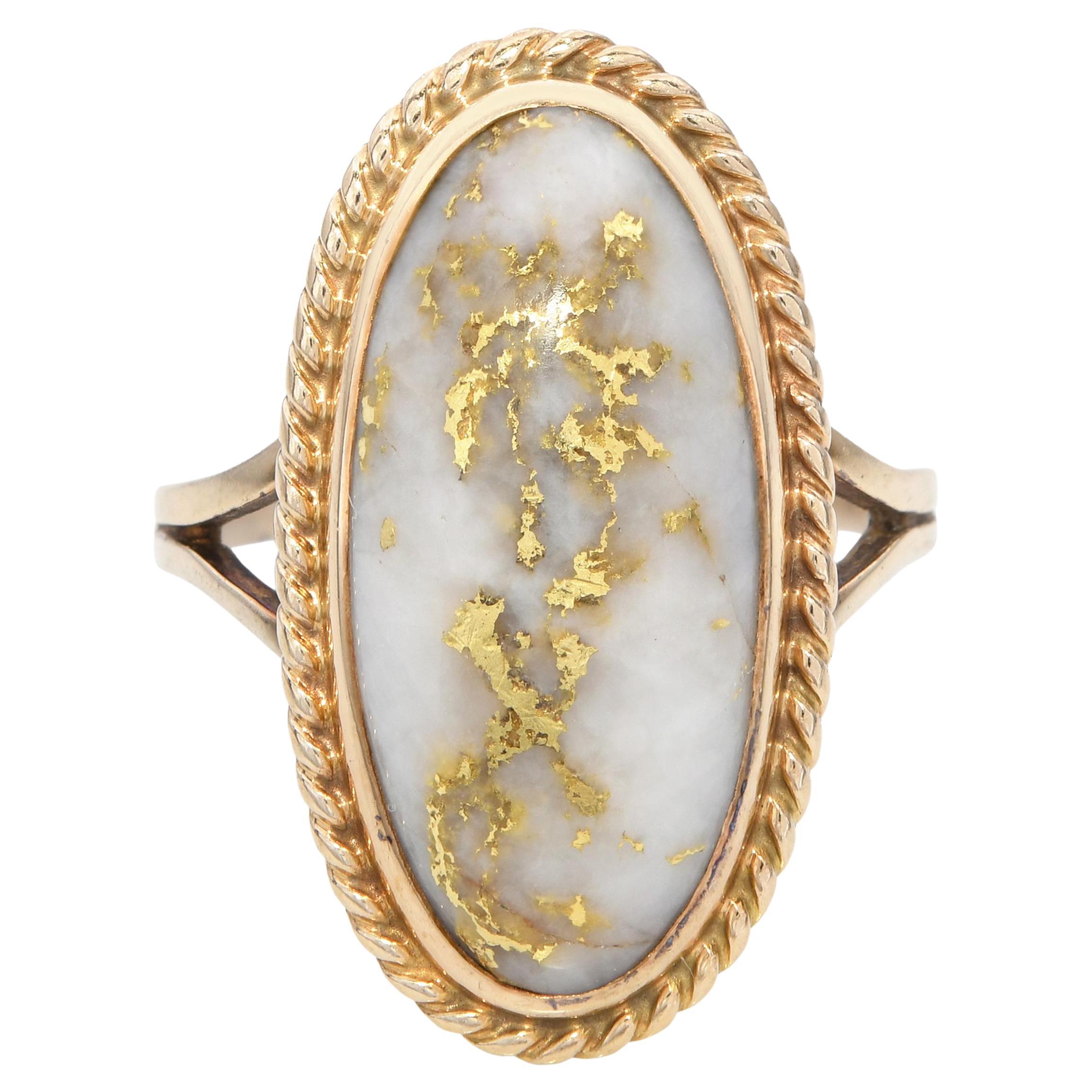Vintage Yellow Gold Native Gold in Quartz Ring