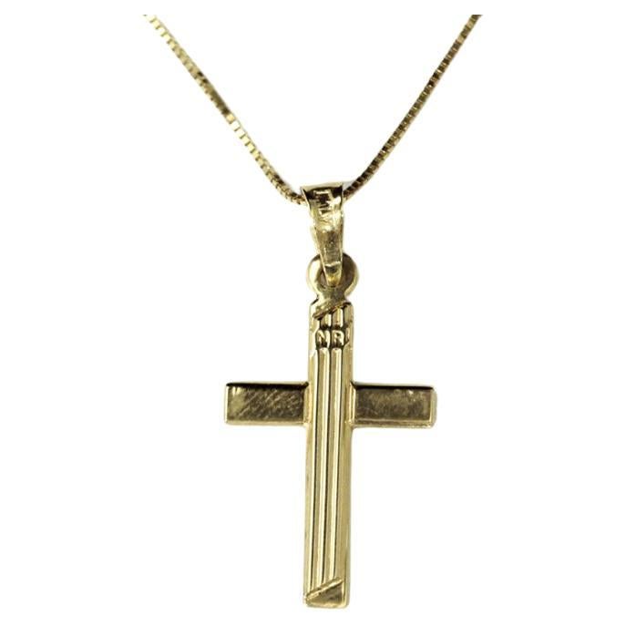Vintage Yellow Gold Necklace, Cross design. For Sale