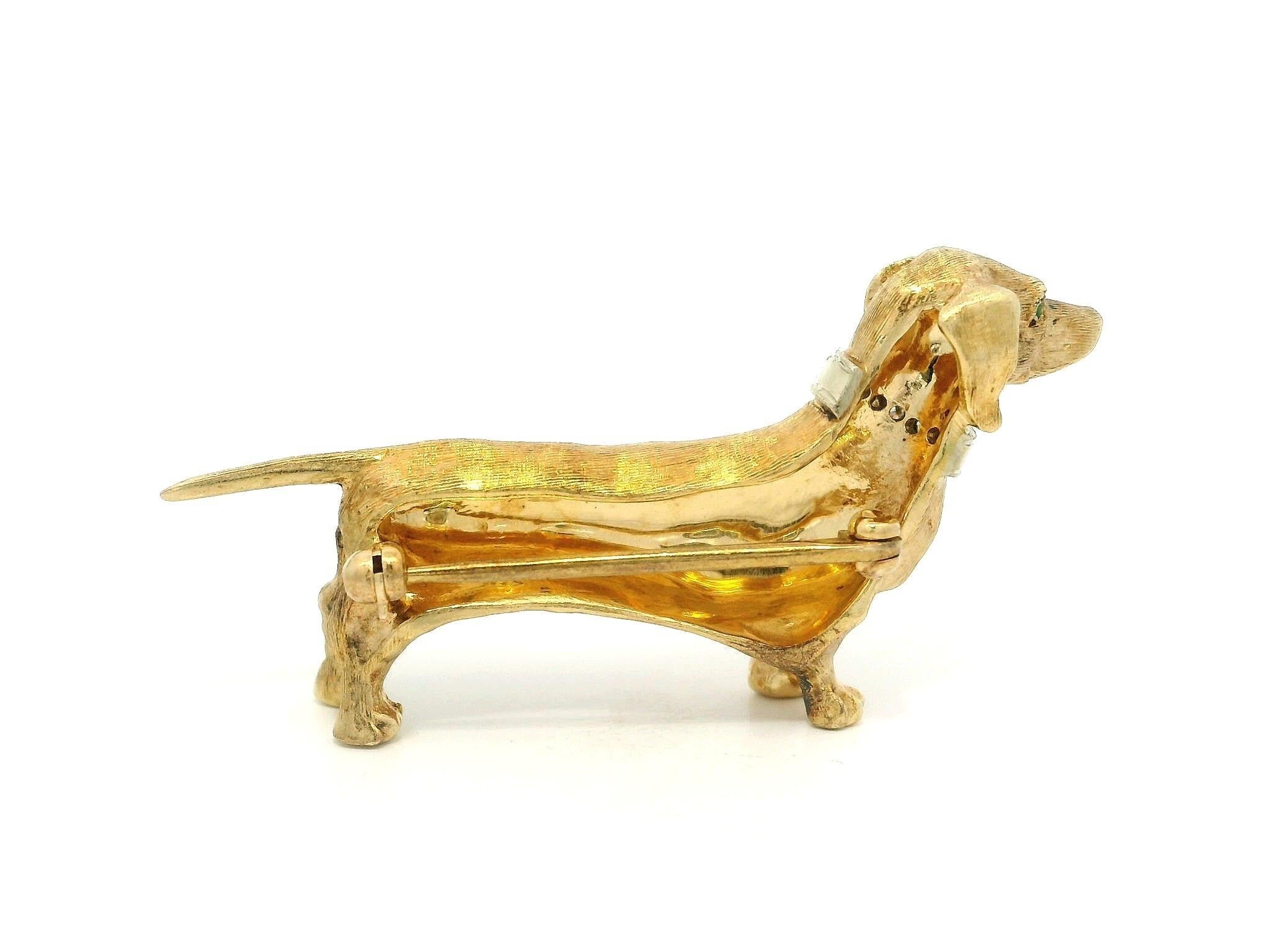 Femenino o masculino Broche Perro Teckel Vintage Oro Amarillo Viejo Diamante Textura Detallada