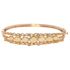 Bracelet à charnières vintage en or jaune, opale et diamants