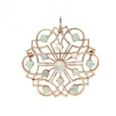 Vintage Yellow Gold Opal Spray Open Work Round Design Pin Brooch Pendant