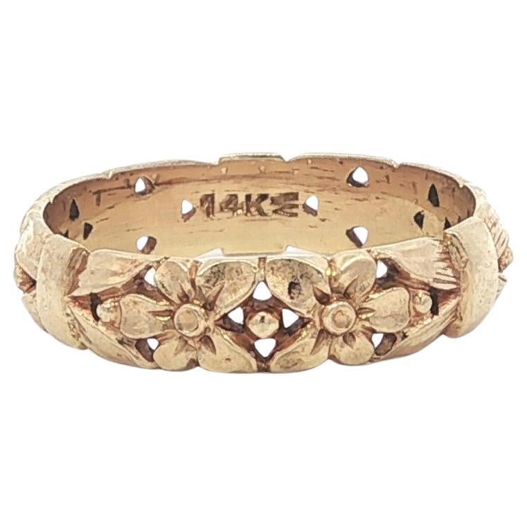Vintage Yellow Gold Open Work Floral Detailed Eternity Band Ring sz 4.5