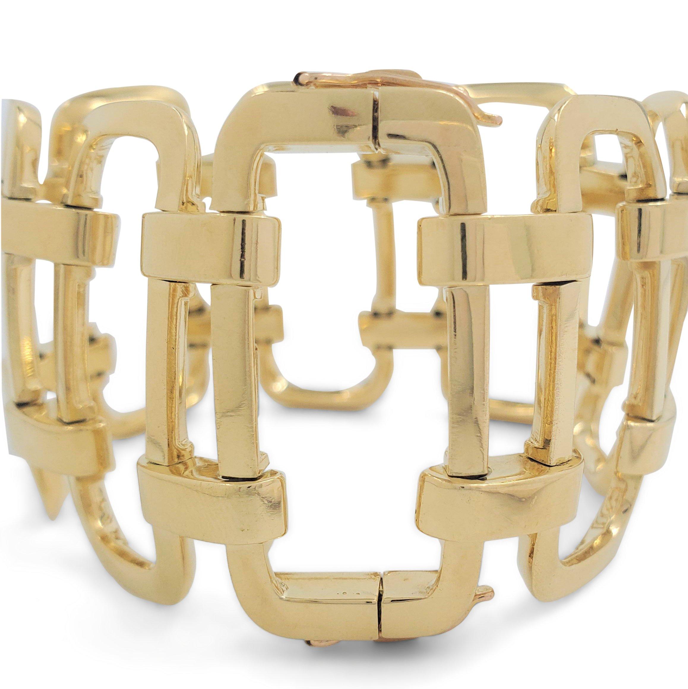 Women's or Men's Vintage Yellow Gold Openwork Geometric Link Bracelet