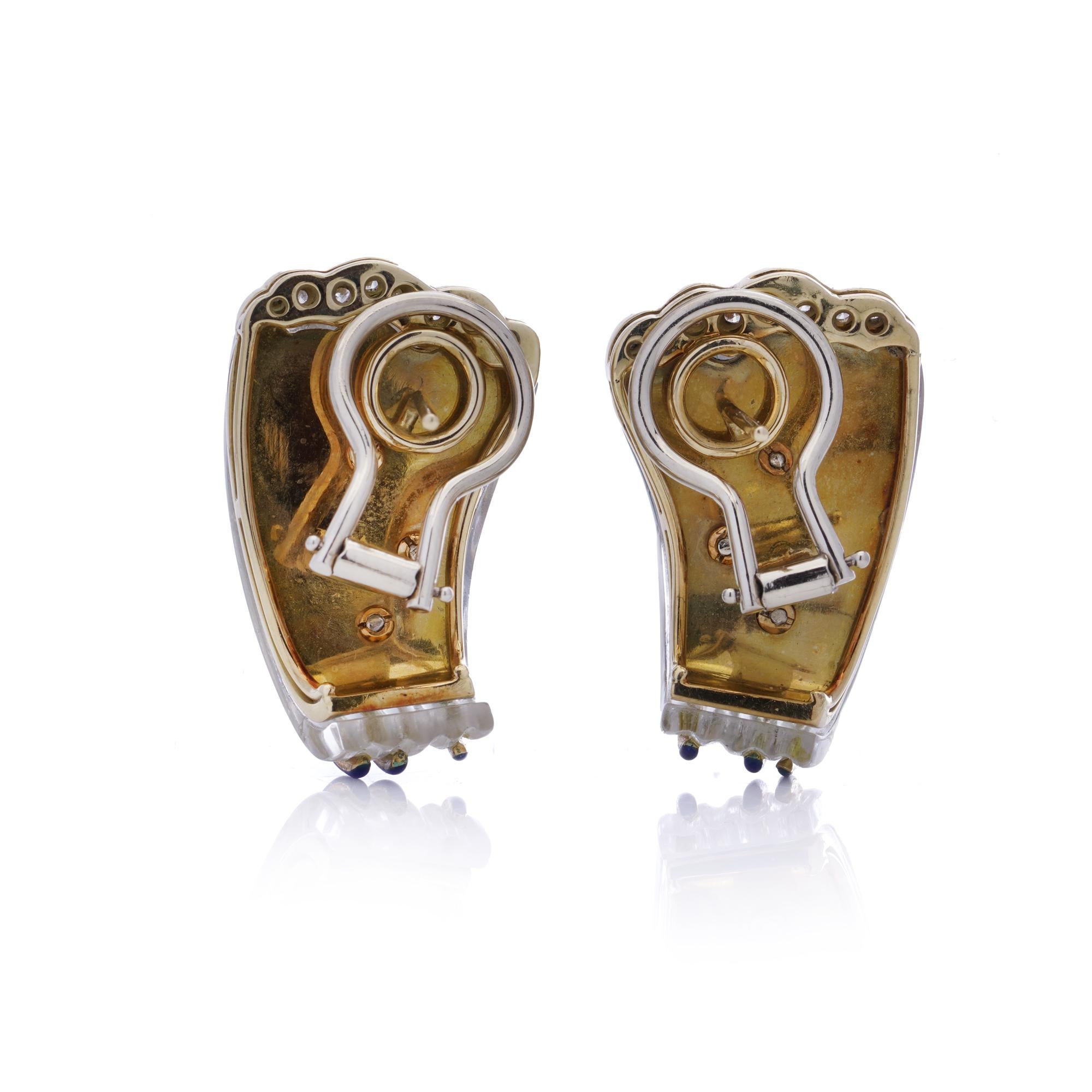 Vintage yellow gold pair of rock crystal diamond clip - on earrings. For Sale 1