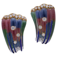 Vintage yellow gold pair of rock crystal diamond clip - on earrings.