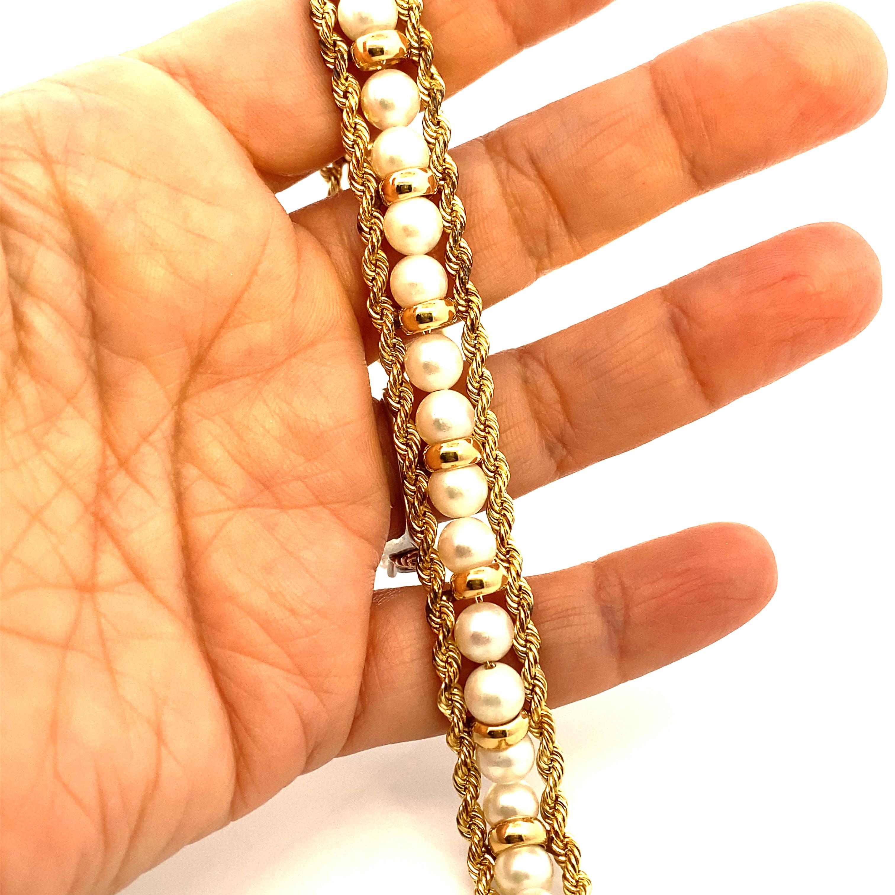 Vintage Yellow Gold Pearl Bracelet For Sale 1