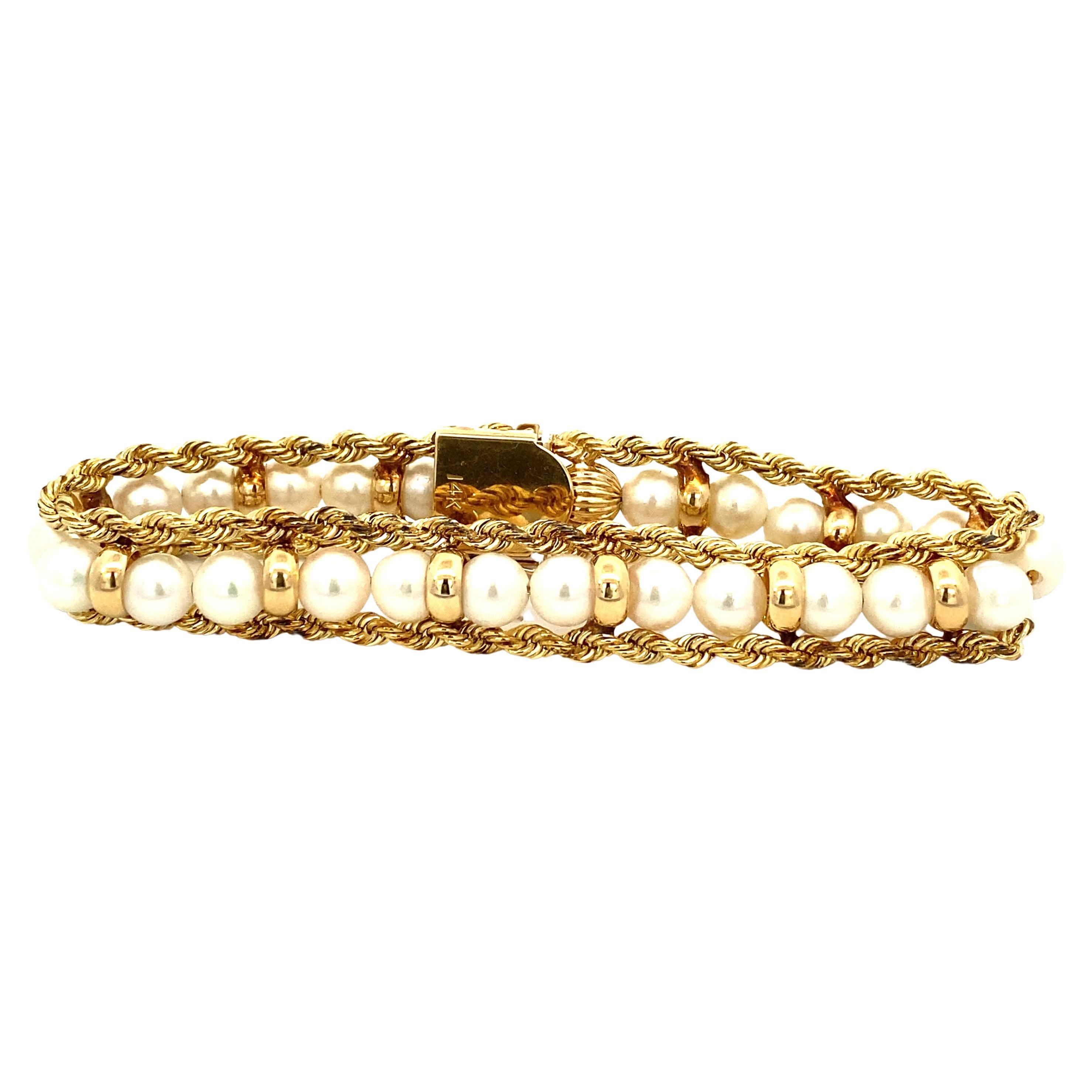 Vintage Yellow Gold Pearl Bracelet For Sale