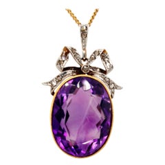Vintage Yellow Gold Pendant Necklace with Amethyst and Rose Cut Diamonds