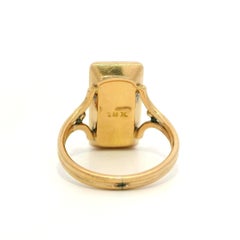 Vintage Yellow Gold  Rectangular Carved Green Petite Cameo Cocktail Ring