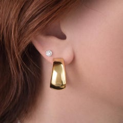 Vintage Yellow Gold Reversible Florentine Polished Flared Hoop Clip On Earrings