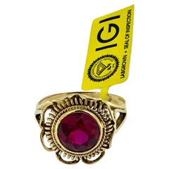 Vintage Yellow Gold Ring Lab Grown Ruby IGI Certified