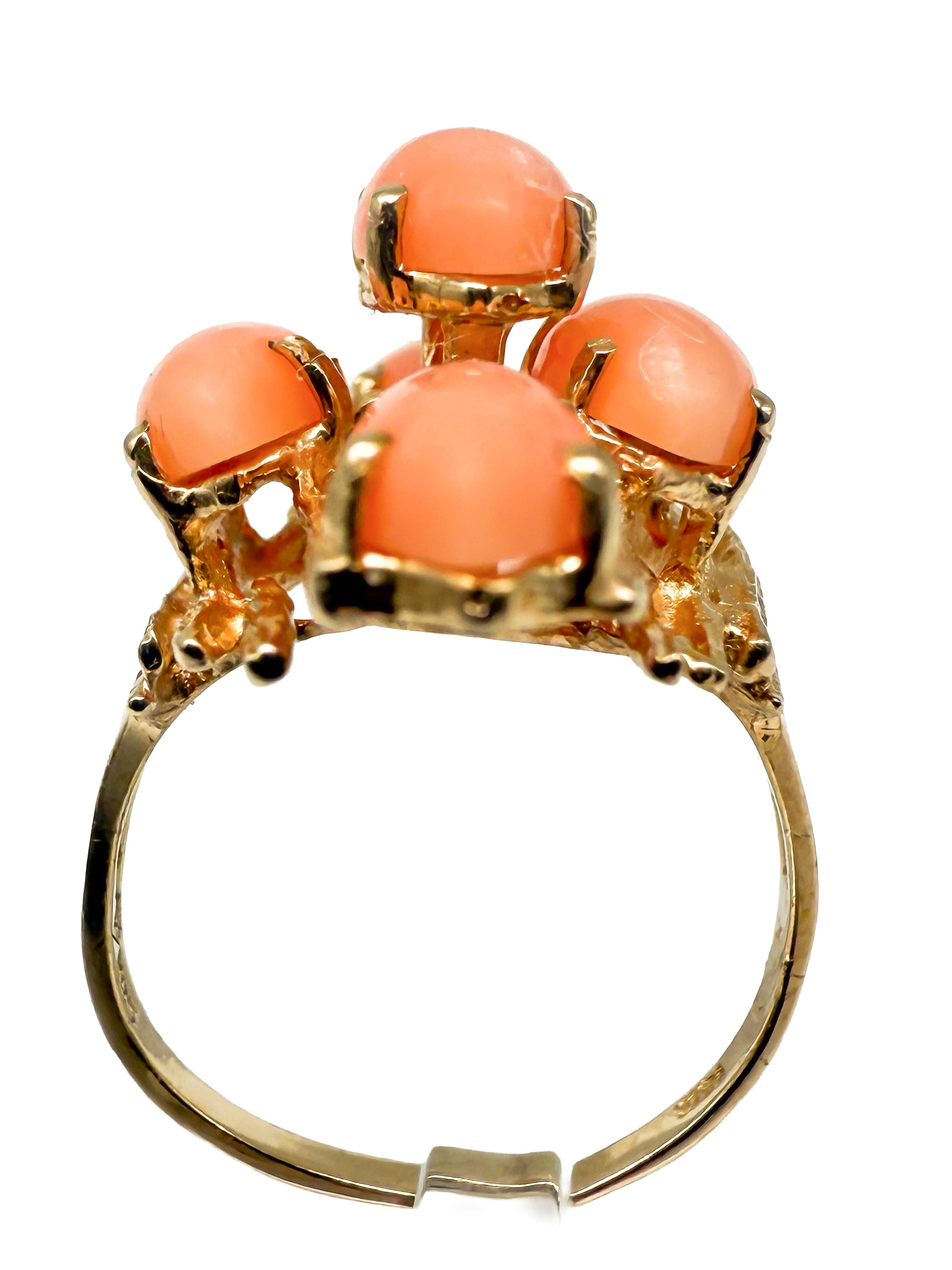Vintage Gelbgold Ring mit Koralle - 585 Gold (Ovalschliff) im Angebot