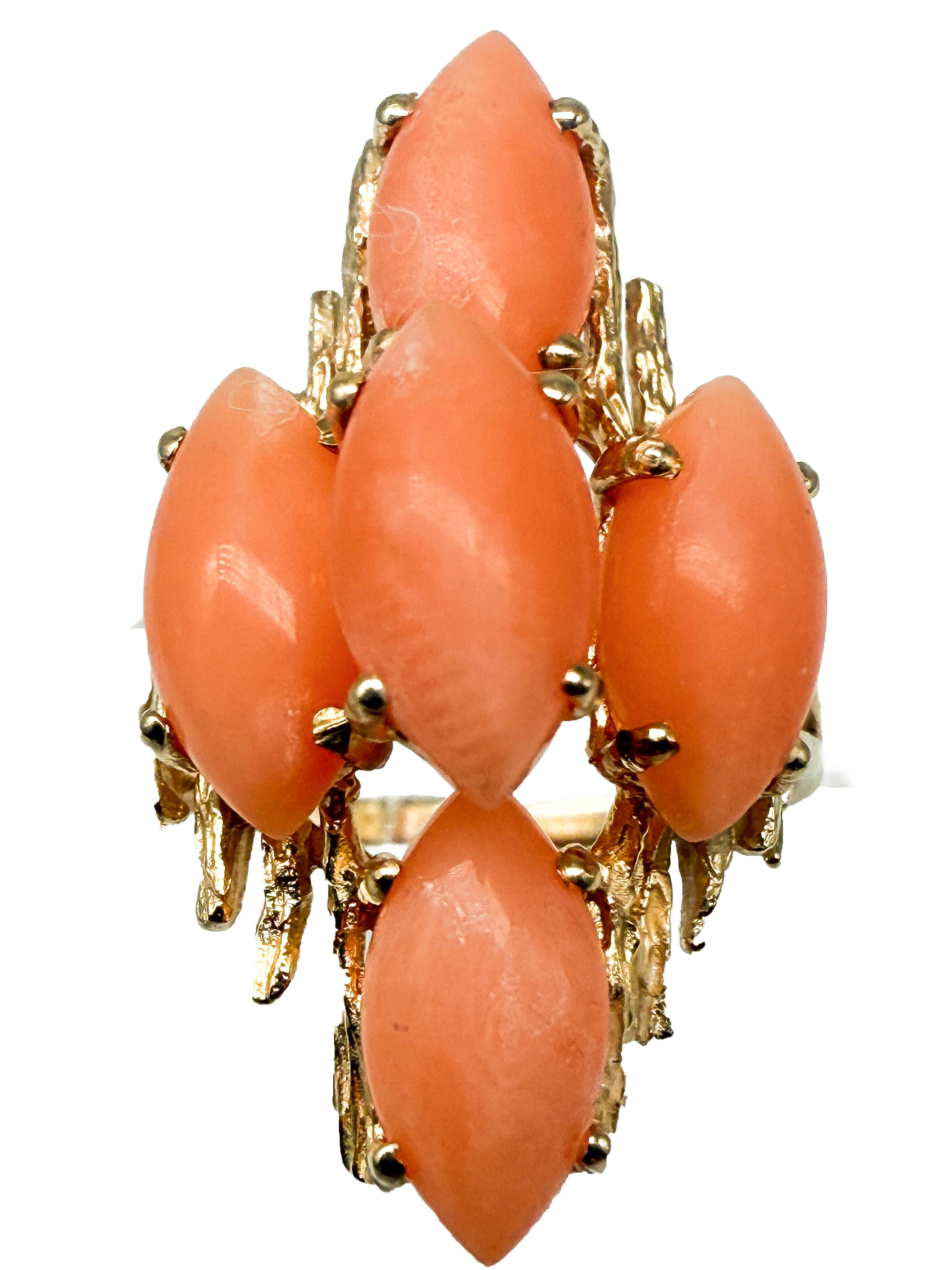 Vintage Gelbgold Ring mit Koralle - 585 Gold im Angebot 2