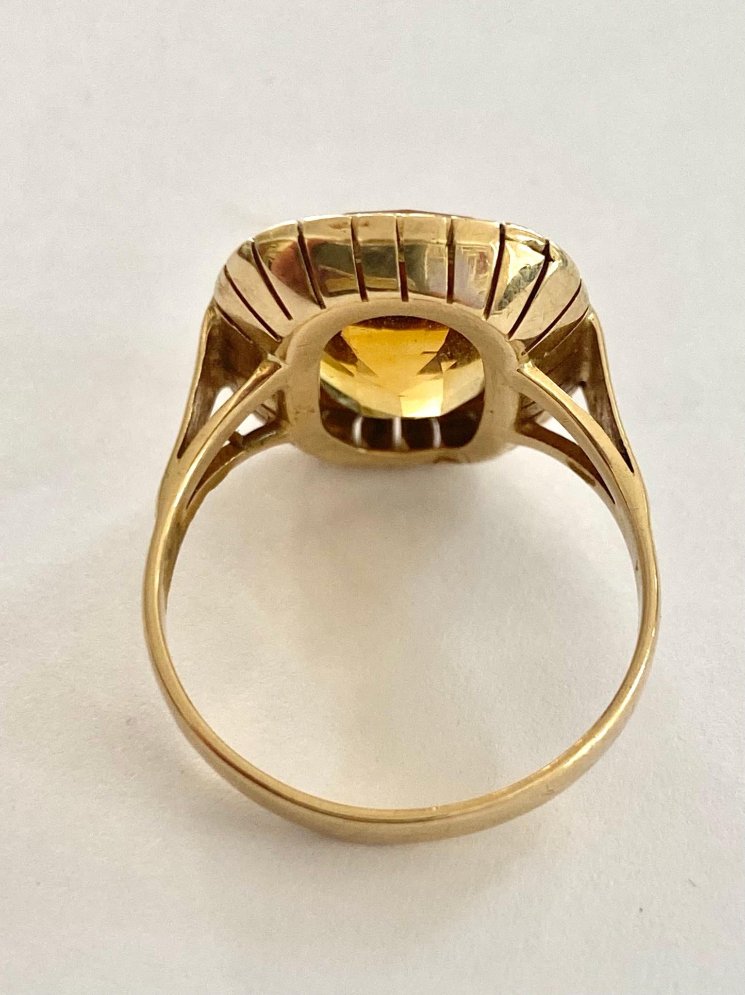 Vintage Yellow Gold Ring with Cushion Cut Natural Quartz, Citrine, USA, ca 1965 4