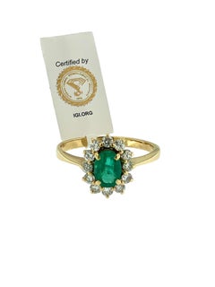 Vintage Yellow Gold Ring with Emerald and Diamonds IGI Certified