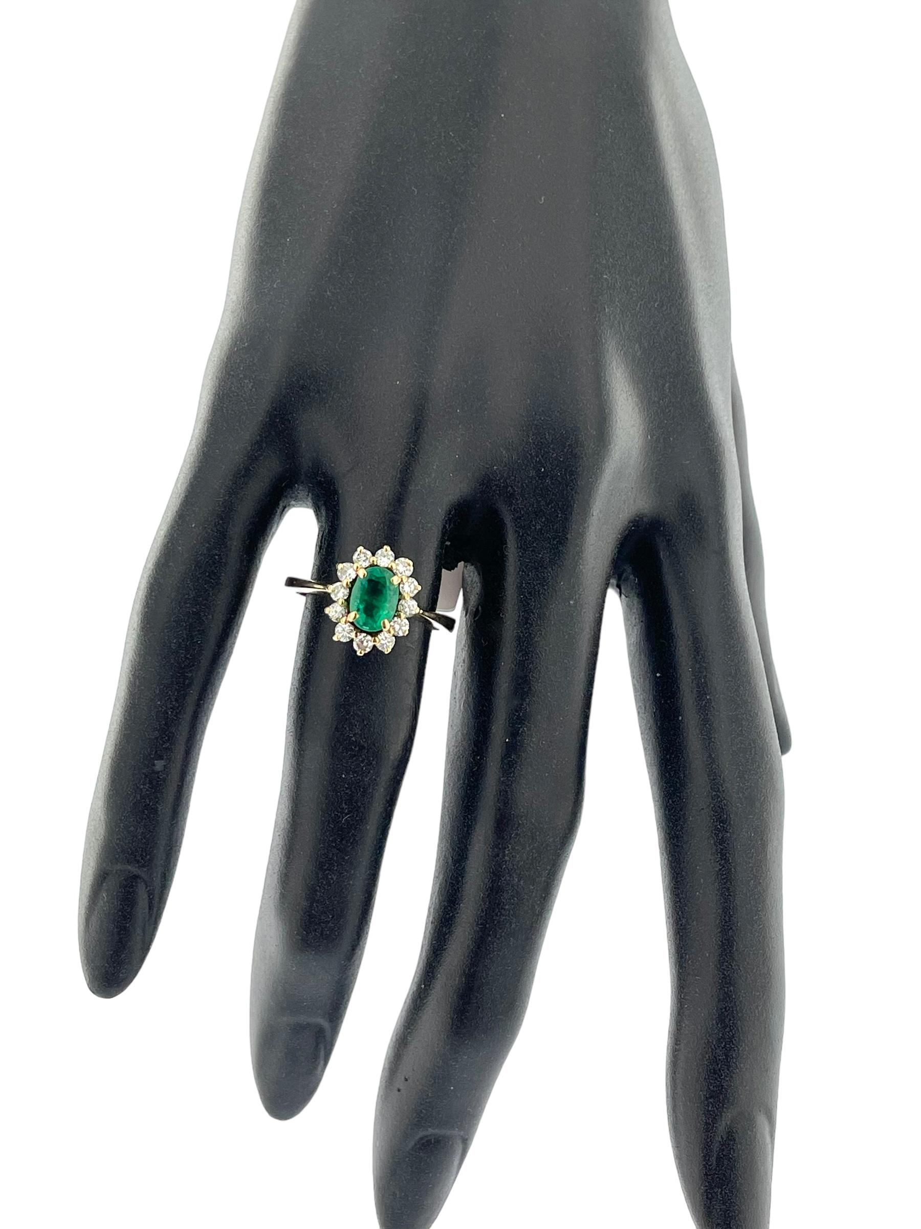 Artisan Vintage Yellow Gold Ring with Emerald and Diamonds IGI Certified For Sale
