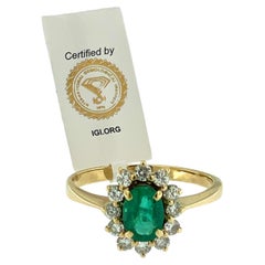 Vintage Yellow Gold Ring with Emerald and Diamonds IGI Certified