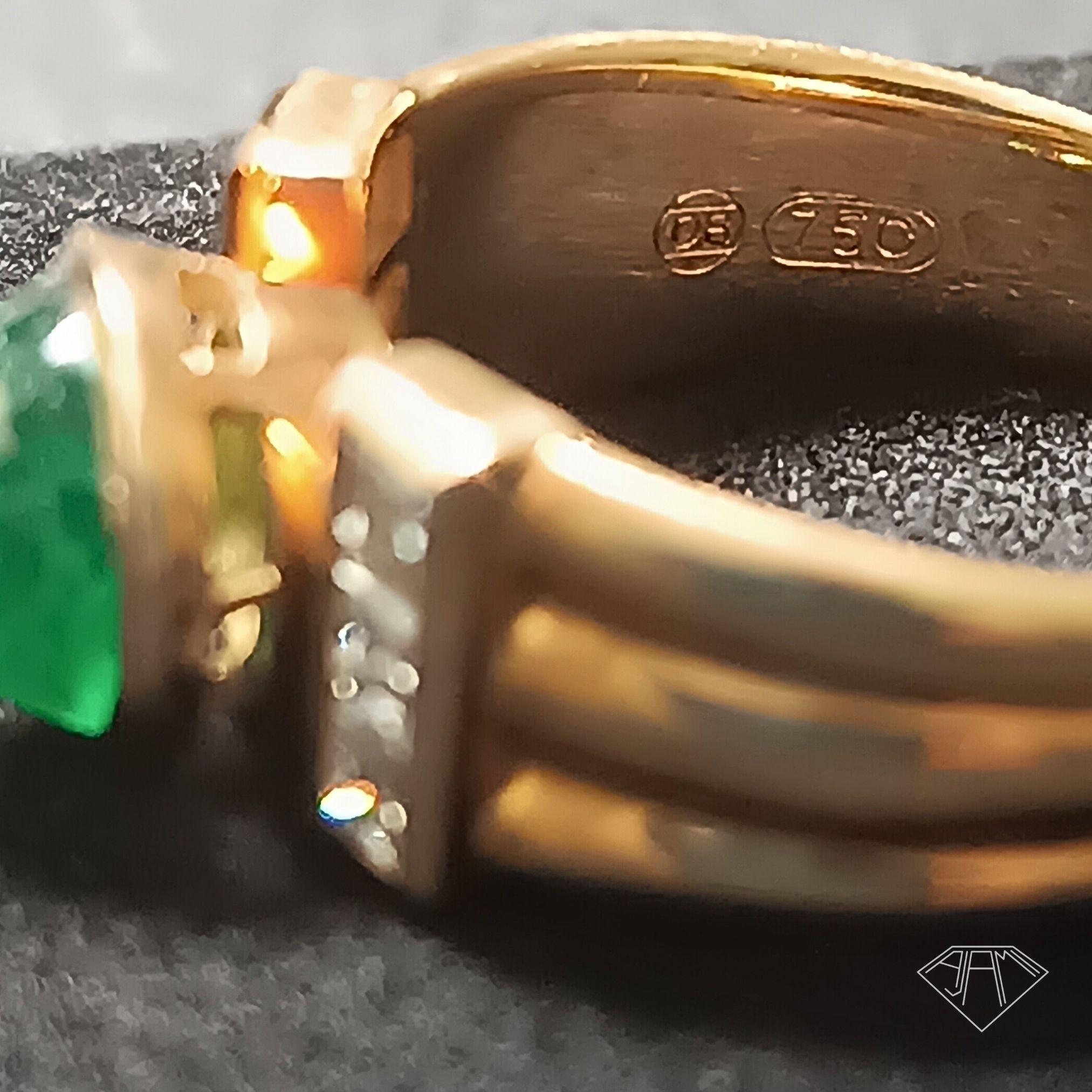 Art Deco 2,30ct natürlicher Smaragd Cabochon, 18KGold Ring 1,20ct natürliche Diamanten im Angebot 5