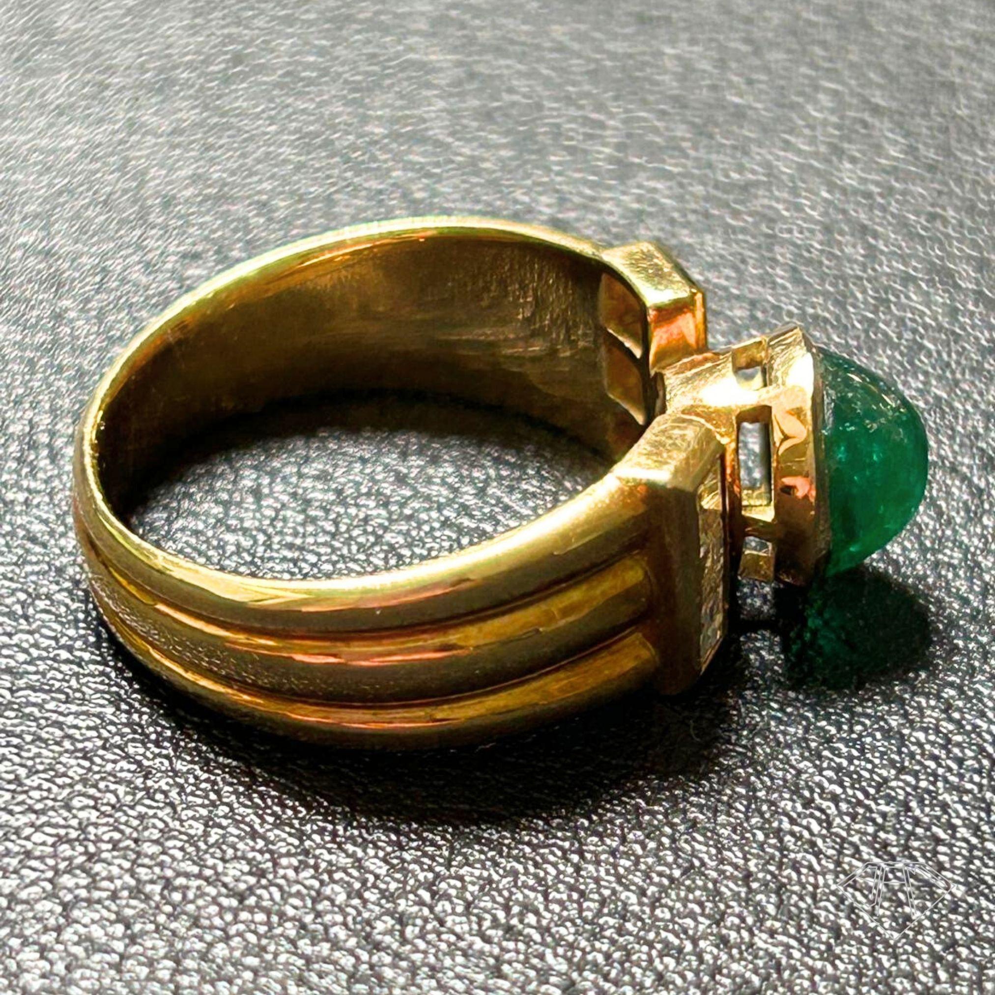 Art Deco 2,30ct natürlicher Smaragd Cabochon, 18KGold Ring 1,20ct natürliche Diamanten im Angebot 1