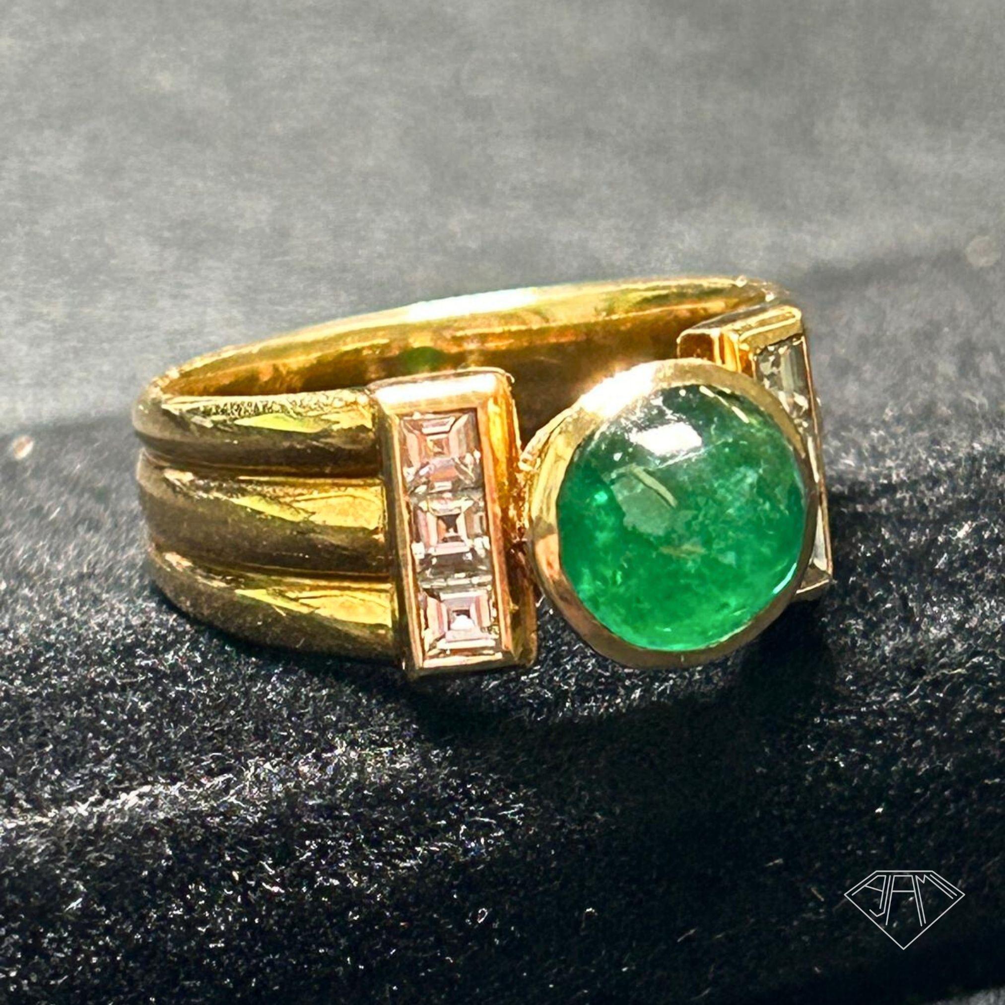 Art Deco 2,30ct natürlicher Smaragd Cabochon, 18KGold Ring 1,20ct natürliche Diamanten im Angebot 4