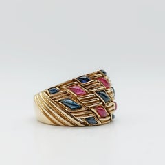 Vintage Yellow Gold Ring with Rubies and Sapphires, 1994