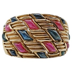 Vintage Yellow Gold Ring with Rubies and Sapphires, 1994